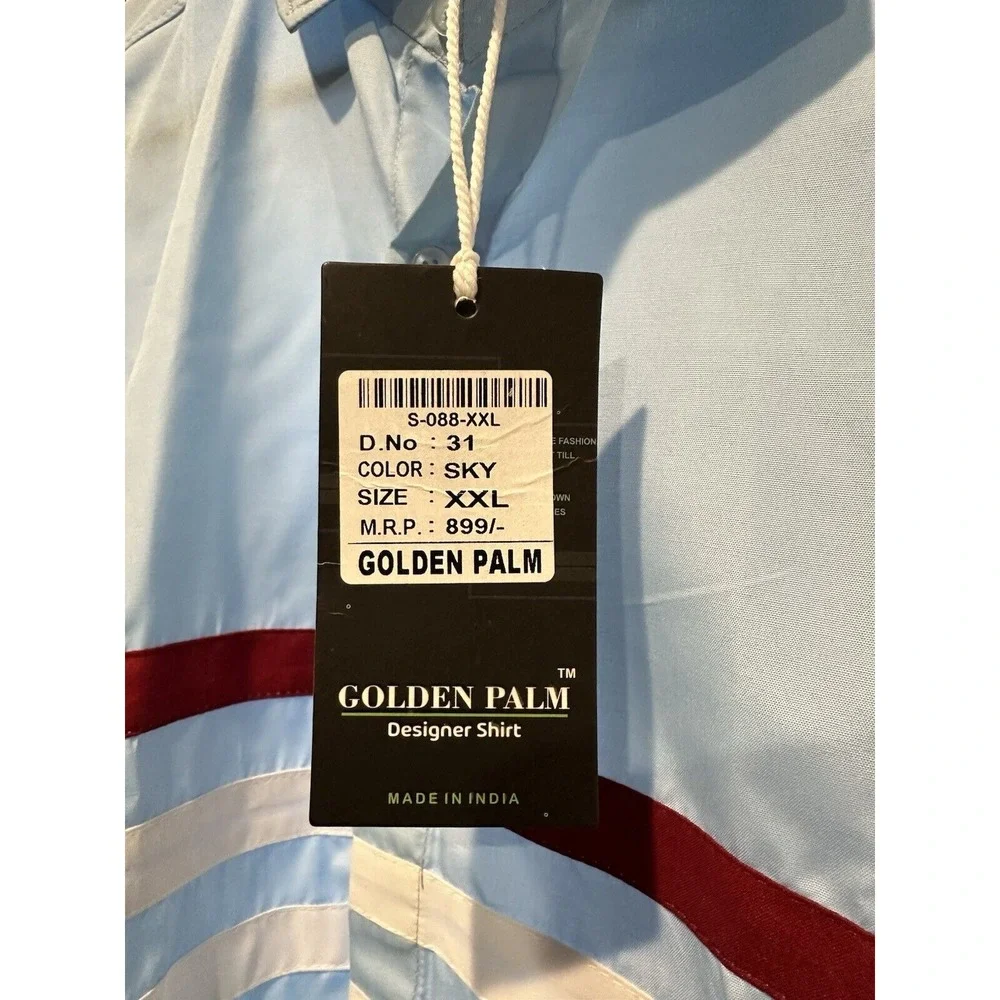Golden Palm  Designer Shirt Mens Long Sleeve Button Up Sky Blue Size 2XL XXL NWT